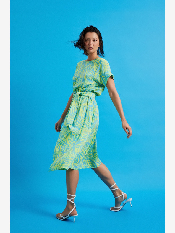 Moodo Türkisfarbenes Kleid mit Taillenband Moodo