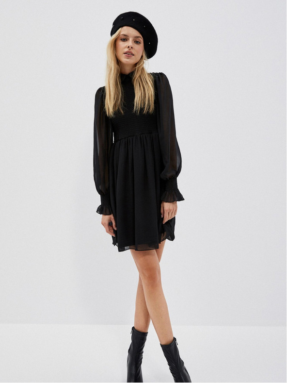 Moodo Schwarzes Damenkleid mit Rüschenärmeln Moodo