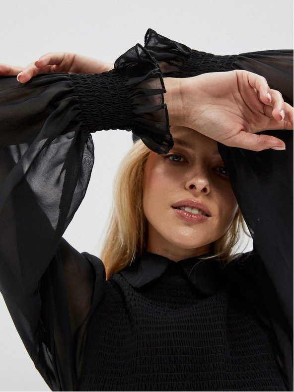 Moodo Schwarzes Damenkleid mit Rüschenärmeln Moodo