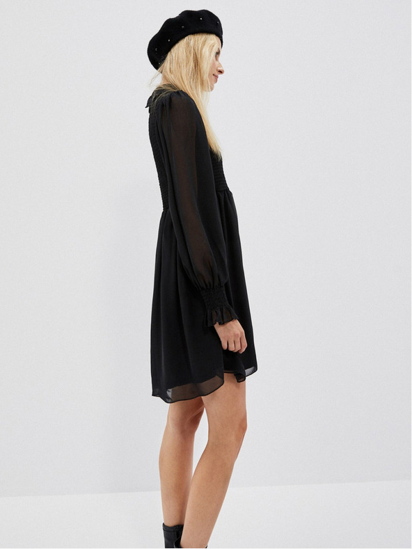 Moodo Schwarzes Damenkleid mit Rüschenärmeln Moodo