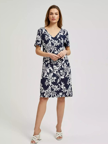 Moodo Dunkelblaues Kleid mit floralem Muster Moodo