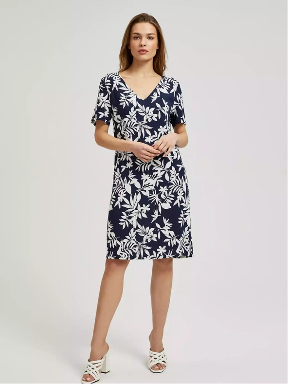 Moodo Dunkelblaues Kleid mit floralem Muster Moodo