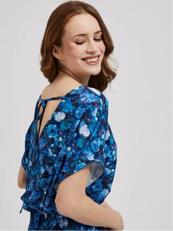 Moodo Blaues Maxikleid mit tropischem Muster Moodo