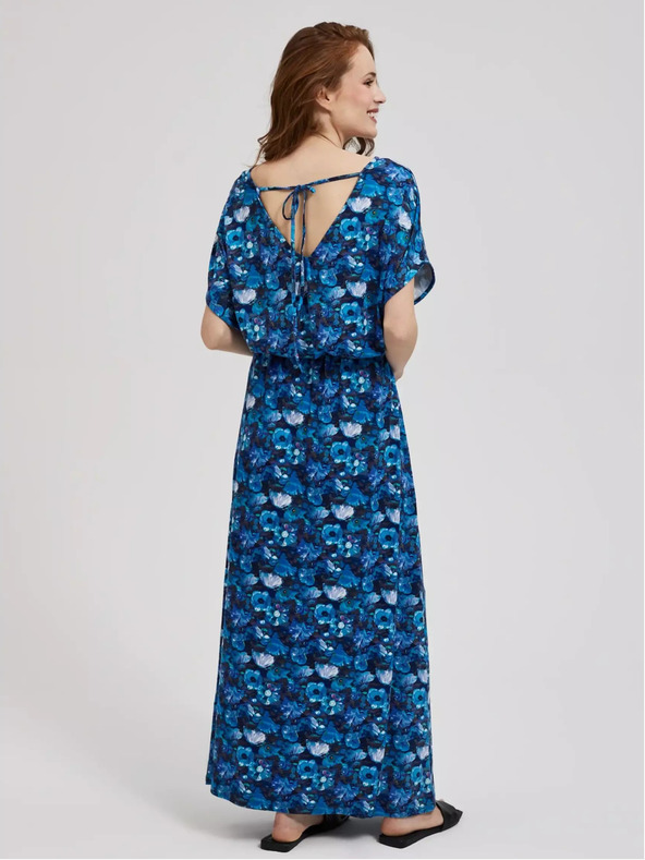 Moodo Blaues Maxikleid mit tropischem Muster Moodo