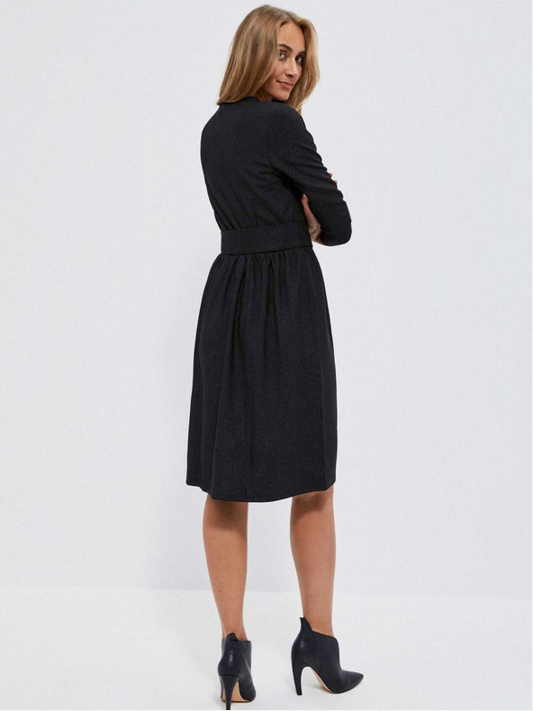 Moodo Schwarzes Damen Gürtelkleid Moodo