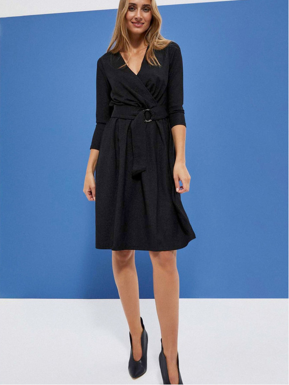 Moodo Schwarzes Damen Gürtelkleid Moodo