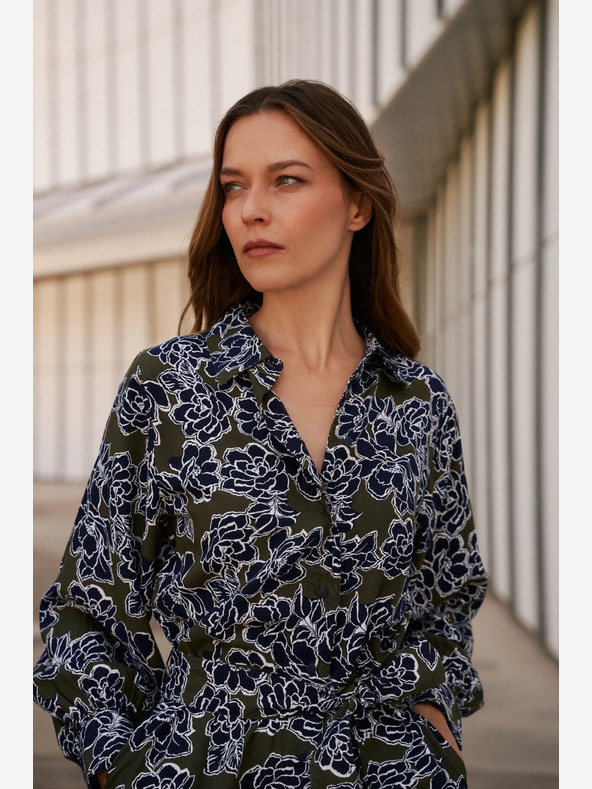Moodo Grünes und blaues geblümtes Damenhemdkleid Moodo