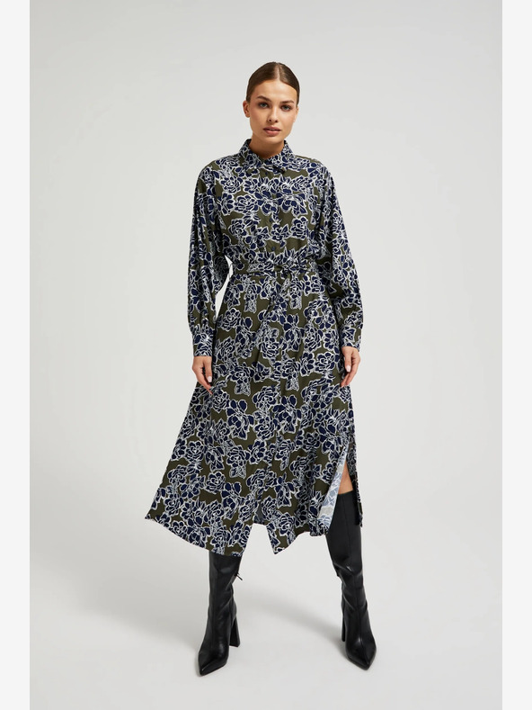 Moodo Grünes und blaues geblümtes Damenhemdkleid Moodo
