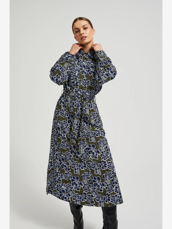 Moodo Grünes und blaues geblümtes Damenhemdkleid Moodo