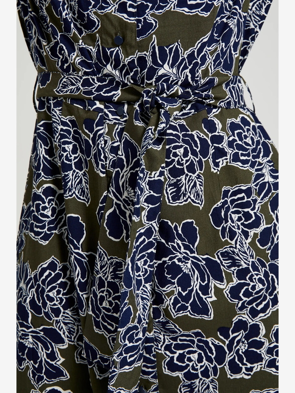 Moodo Grünes und blaues geblümtes Damenhemdkleid Moodo