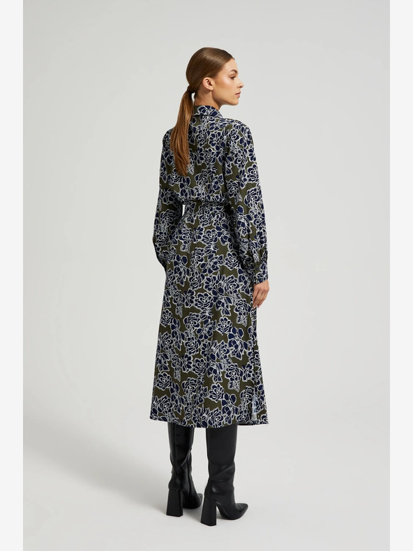 Moodo Grünes und blaues geblümtes Damenhemdkleid Moodo