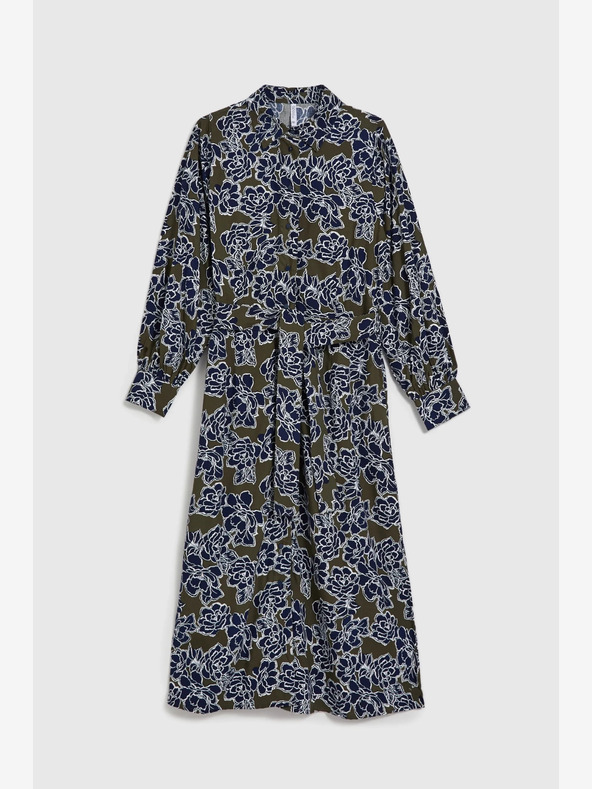 Moodo Grünes und blaues geblümtes Damenhemdkleid Moodo