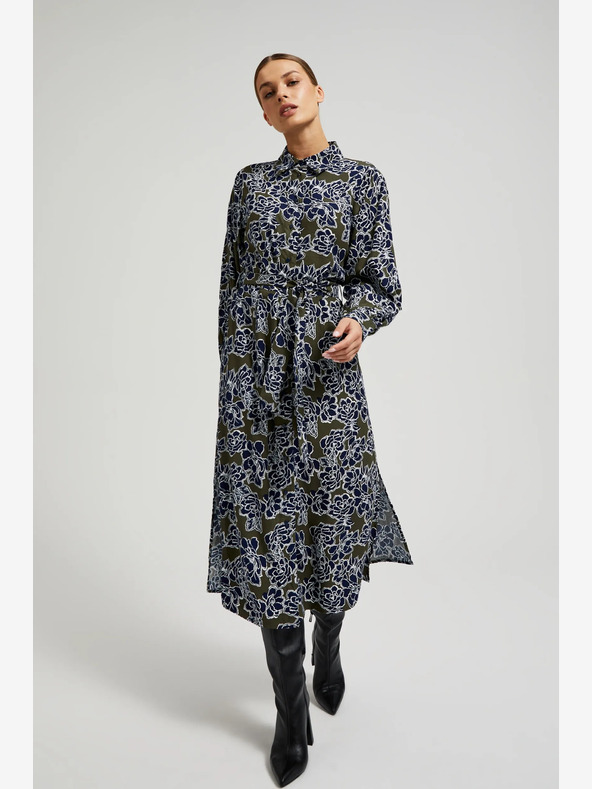 Moodo Grünes und blaues geblümtes Damenhemdkleid Moodo