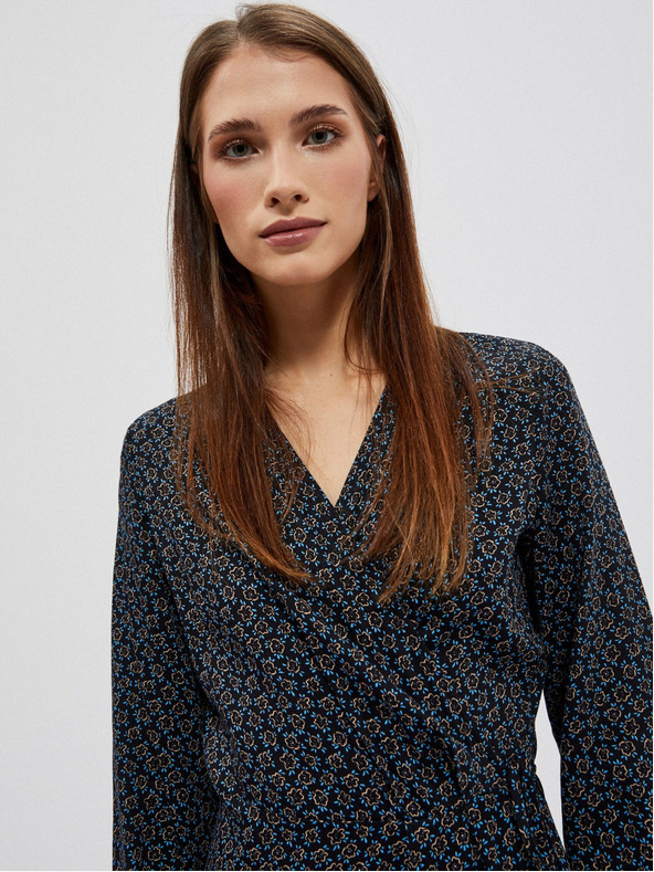 Moodo Schwarzes gemustertes Midikleid für Damen Moodo