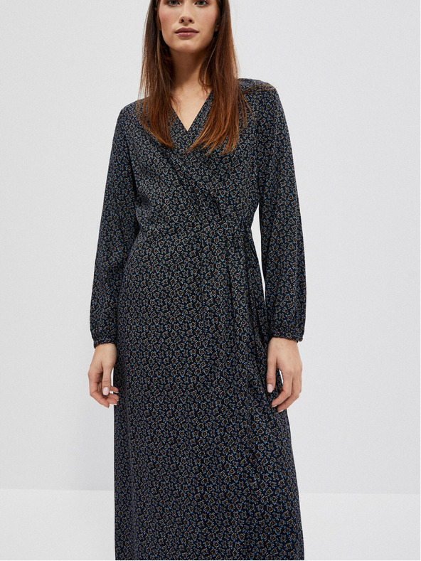 Moodo Schwarzes gemustertes Midikleid für Damen Moodo