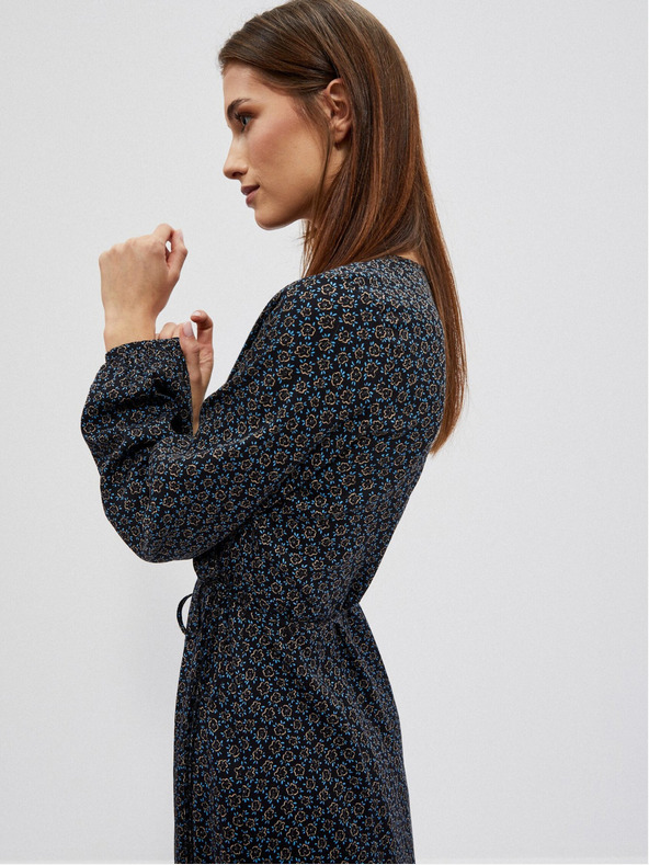 Moodo Schwarzes gemustertes Midikleid für Damen Moodo