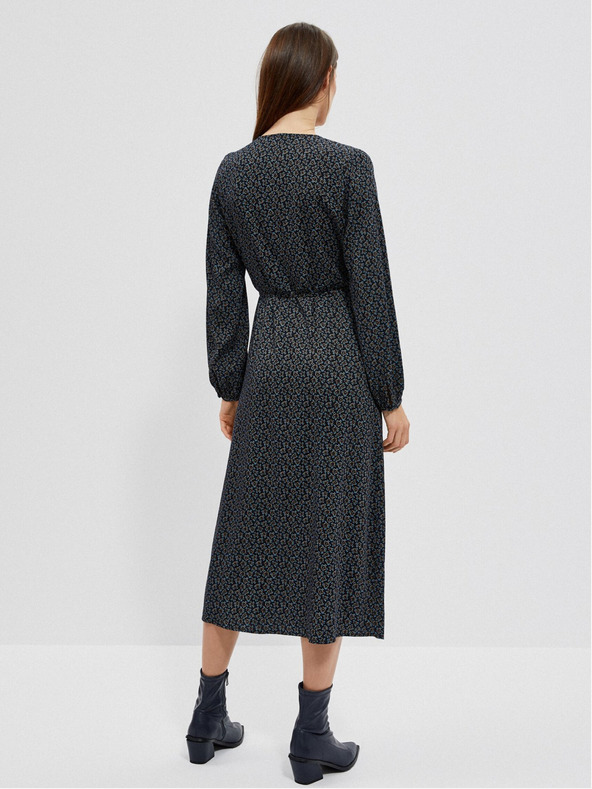 Moodo Schwarzes gemustertes Midikleid für Damen Moodo