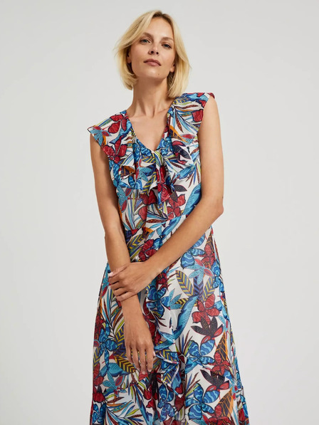 Moodo Rotes und blaues Midikleid mit Blumenmuster Moodo