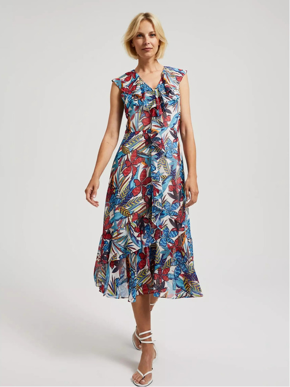 Moodo Rotes und blaues Midikleid mit Blumenmuster Moodo