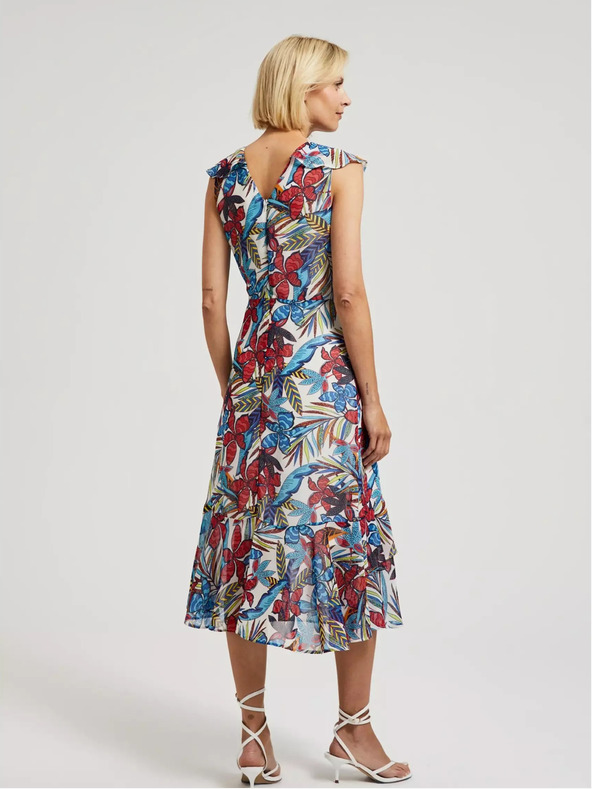 Moodo Rotes und blaues Midikleid mit Blumenmuster Moodo