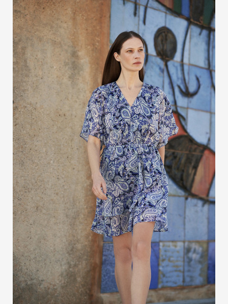 Moodo Blau gemustertes knielanges Kleid Moodo