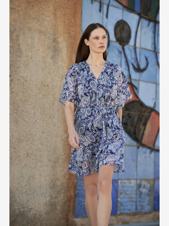 Moodo Blau gemustertes knielanges Kleid Moodo