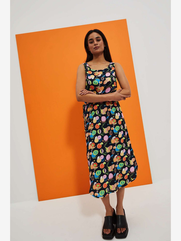Moodo Dunkelblau gemustertes Kleid Moodo