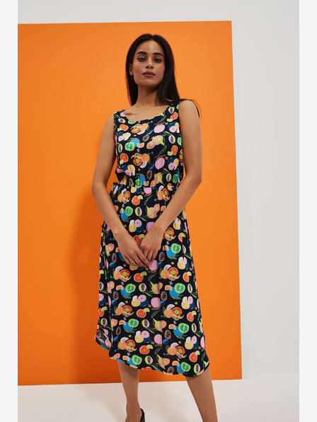 Moodo Dunkelblau gemustertes Kleid Moodo