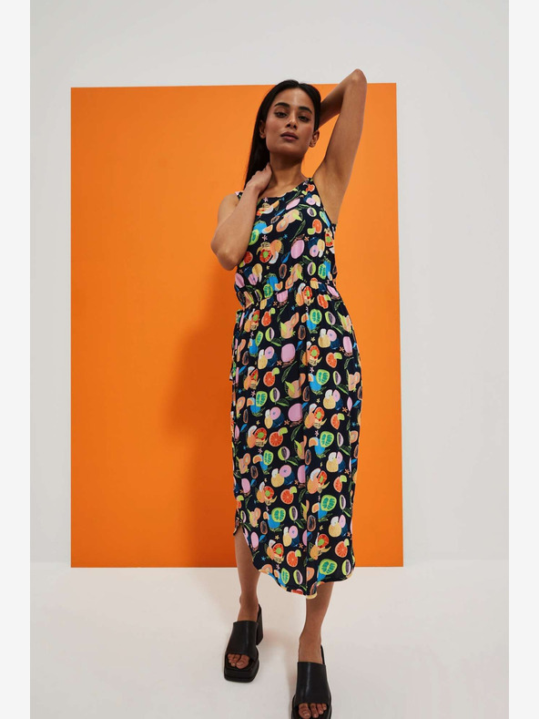 Moodo Dunkelblau gemustertes Kleid Moodo