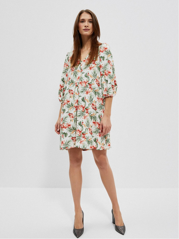 Moodo Weißes gemustertes Damenkleid Moodo