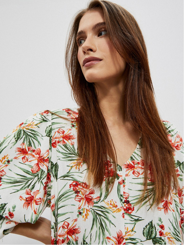 Moodo Weißes gemustertes Damenkleid Moodo