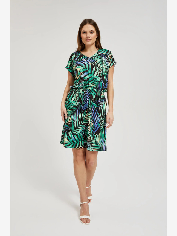 Moodo Türkis und schwarz gemustertes Midikleid Moodo