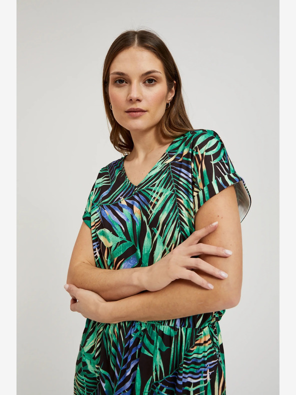 Moodo Türkis und schwarz gemustertes Midikleid Moodo