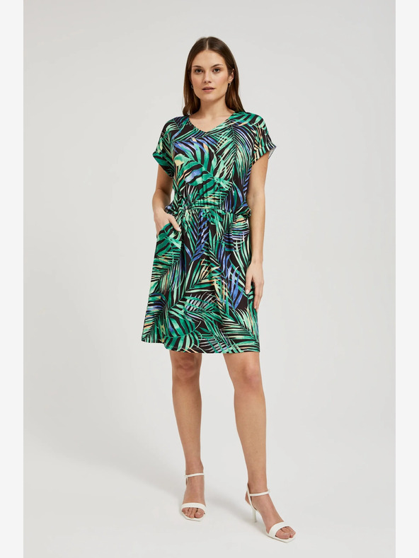 Moodo Türkis und schwarz gemustertes Midikleid Moodo