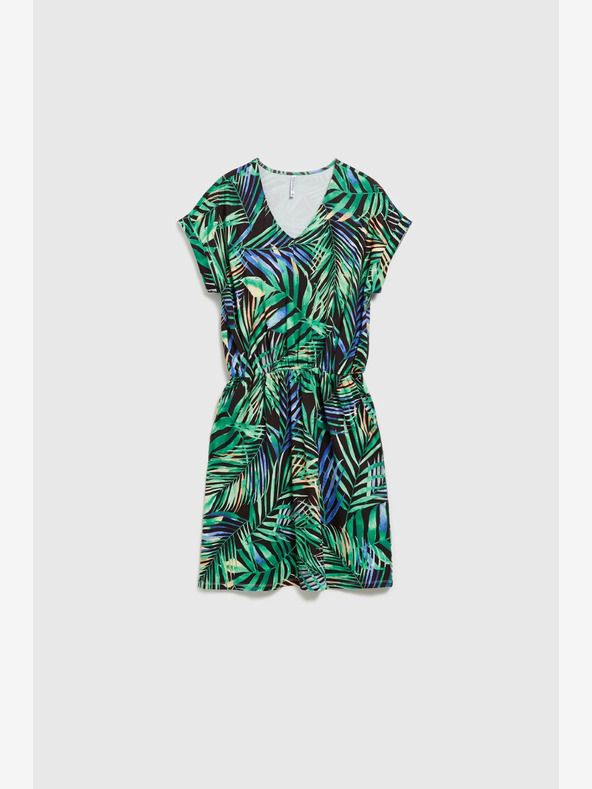 Moodo Türkis und schwarz gemustertes Midikleid Moodo