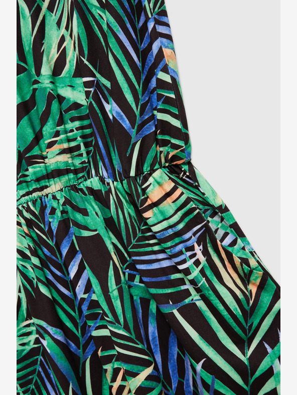 Moodo Türkis und schwarz gemustertes Midikleid Moodo