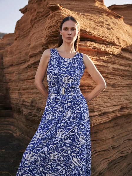 Moodo Blau gemustertes Midikleid Moodo