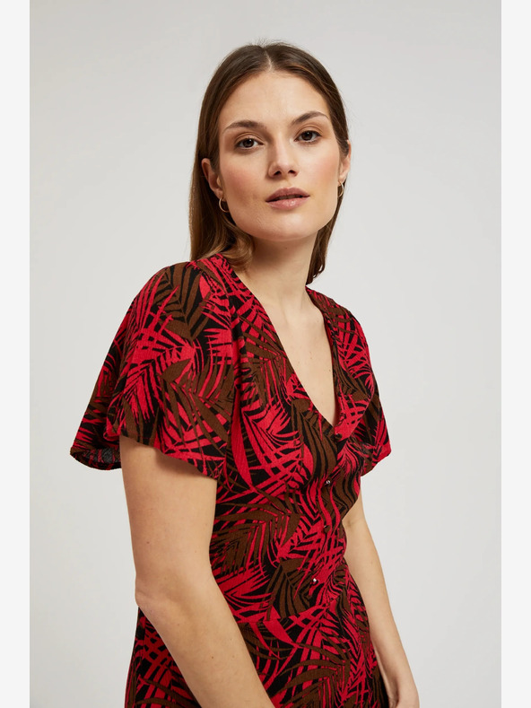 Moodo Rotes Kleid mit V-Ausschnitt Moodo