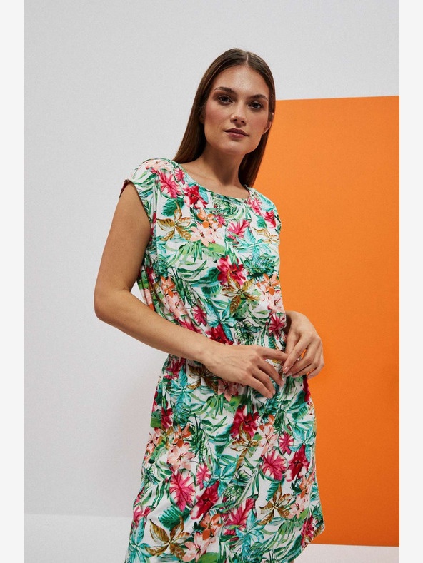 Moodo Grün und weiß gemustertes Kleid Moodo