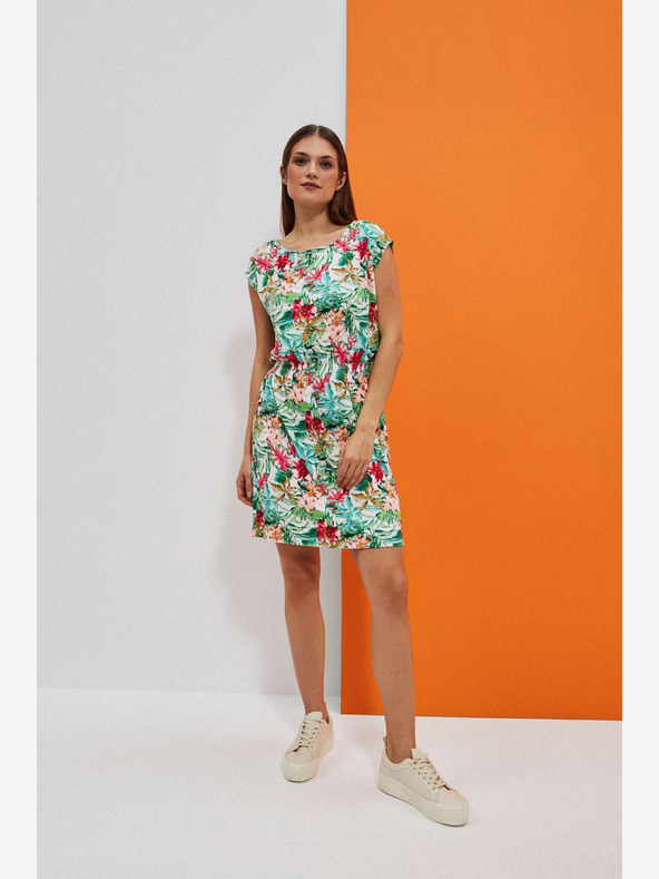 Moodo Grün und weiß gemustertes Kleid Moodo