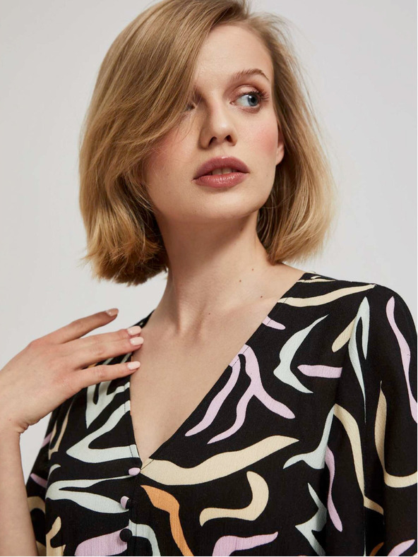 Moodo Schwarzes gemustertes langes Damenkleid Moodo