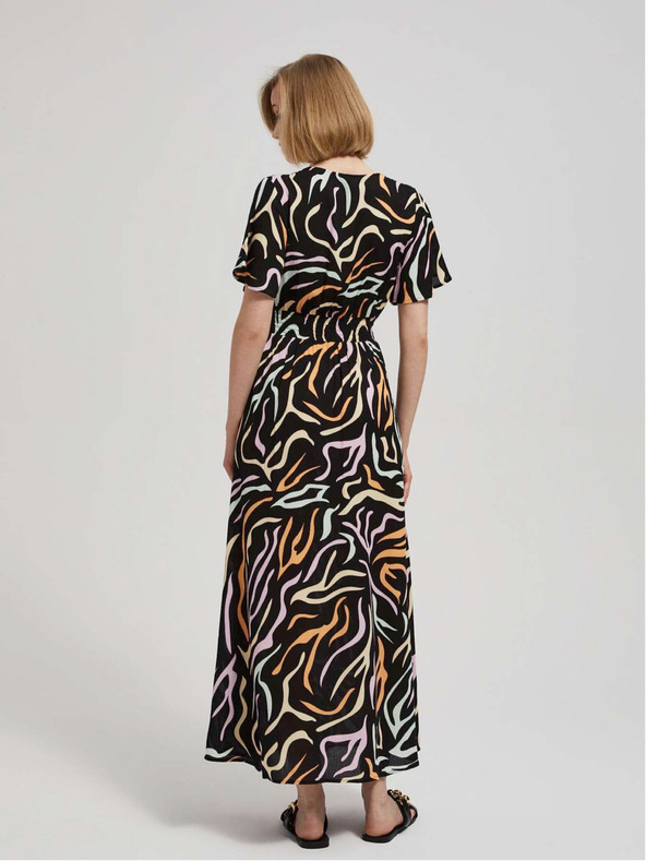 Moodo Schwarzes gemustertes langes Damenkleid Moodo