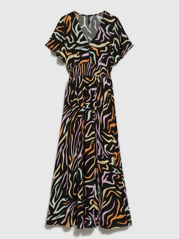 Moodo Schwarzes gemustertes langes Damenkleid Moodo