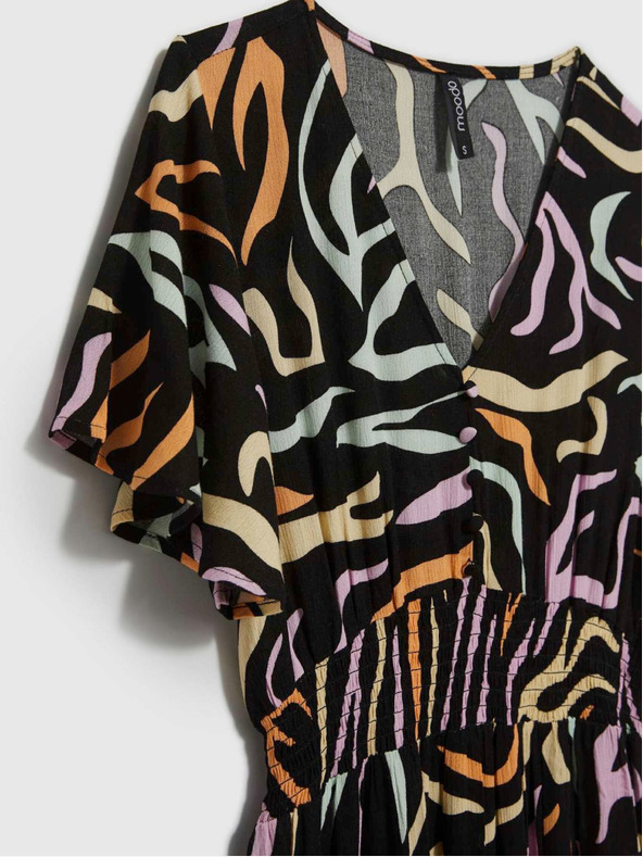 Moodo Schwarzes gemustertes langes Damenkleid Moodo