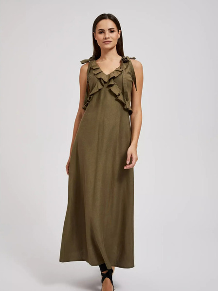 Moodo Grünes Viskosekleid mit Rüschen Moodo