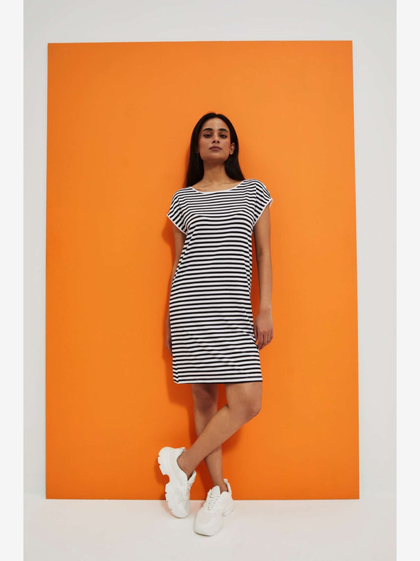 Moodo Weiß-schwarz gestreiftes Kleid Moodo