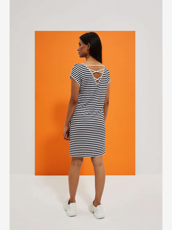 Moodo Weiß-schwarz gestreiftes Kleid Moodo