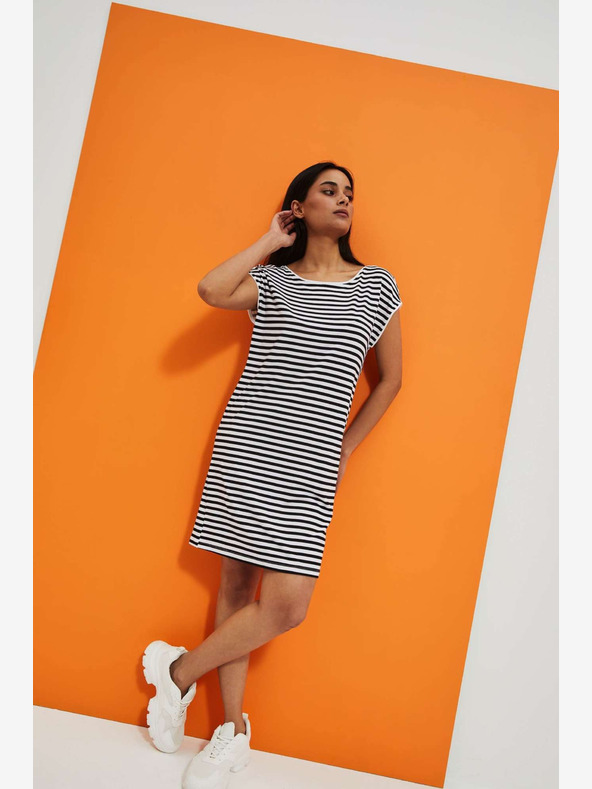 Moodo Weiß-schwarz gestreiftes Kleid Moodo