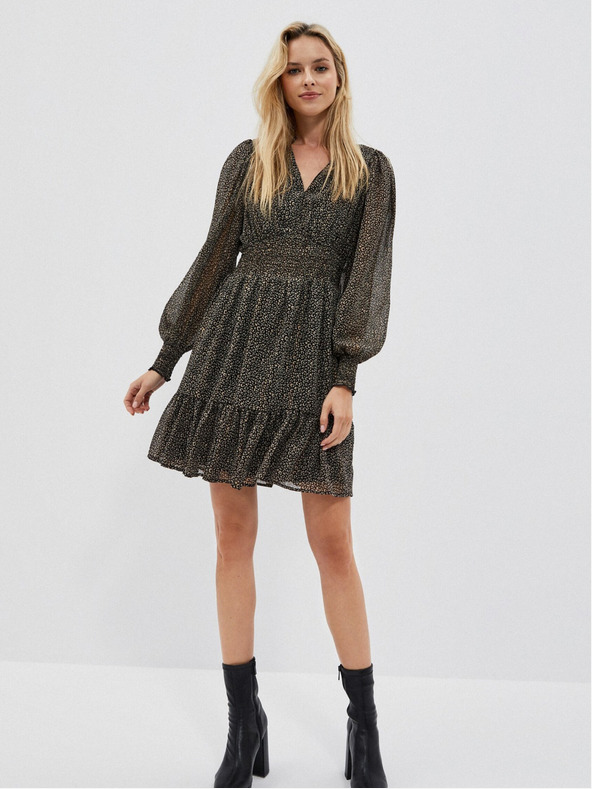 Moodo Schwarzes Damenkleid mit Rüsche Moodo