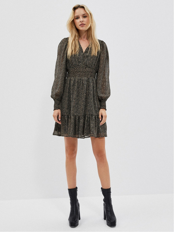 Moodo Schwarzes Damenkleid mit Rüsche Moodo